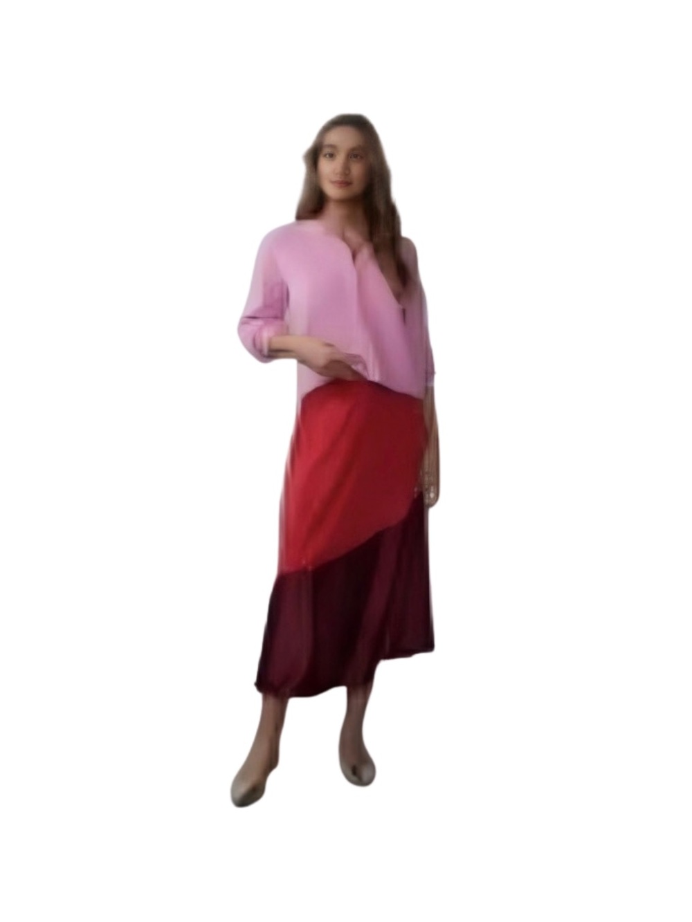 NY&Co. Lena Colorblock Bias Cut Satin Midi Skirt Red Wine